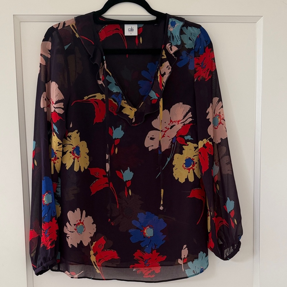 CAbi Vibrant Floral Sheer Blouse